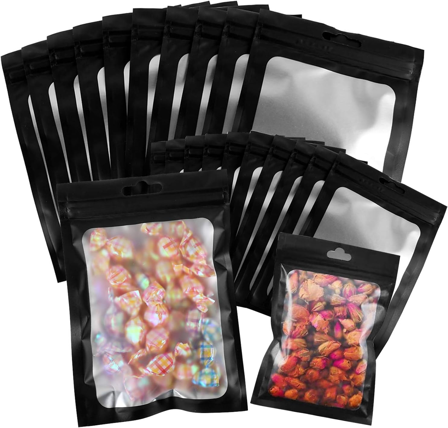 100 Pcs Sachet Zip Aluminium Refermable Avec Fenêtres, Pochette Alimentaire Ziplock Transparent