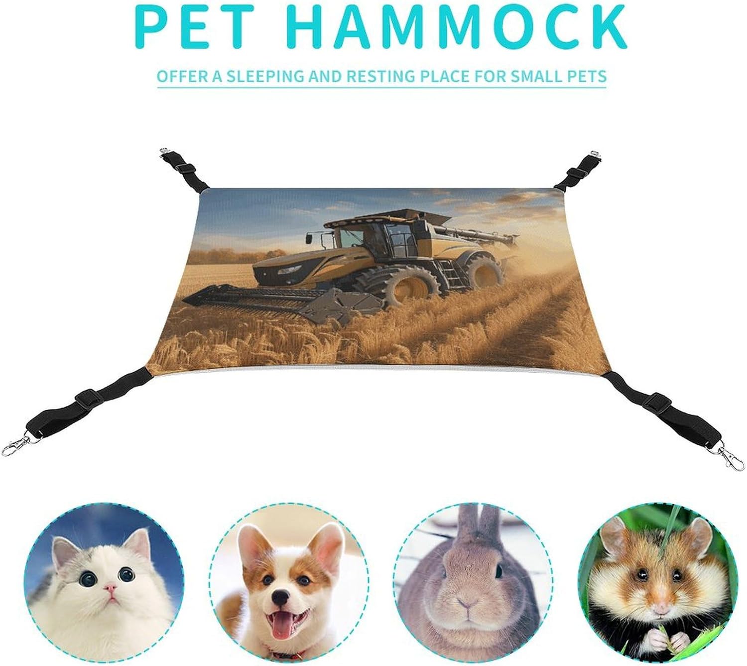 review Hanging Pet Hammock, Farm Tractor Harvest Printed Soft Breathable Pet Hammock with Adjustable Straps and Metal Hooks for Cats Small Dogs Rabbits Sugar Gliders