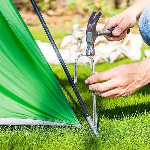 Miniatura 6 de Hacaroa Paquete de 16 estacas de barras de refuerzo de 12 pulgadas, anclajes de suelo con gancho en J resistentes, estacas de metal galvanizado para