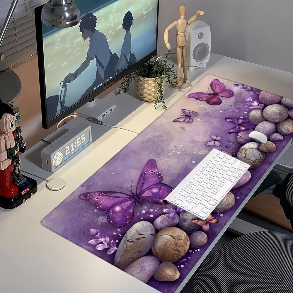 Viola Tappetino Mouse XXL 1000x500x3mm, Gaming Tappetino Mouse Farfalla Mousepad con Base in Impermeabile Gomma Antiscivolo per Tastiera Computer Ufficio Idea Regalo Festa del Papà e Compleanno X-978
