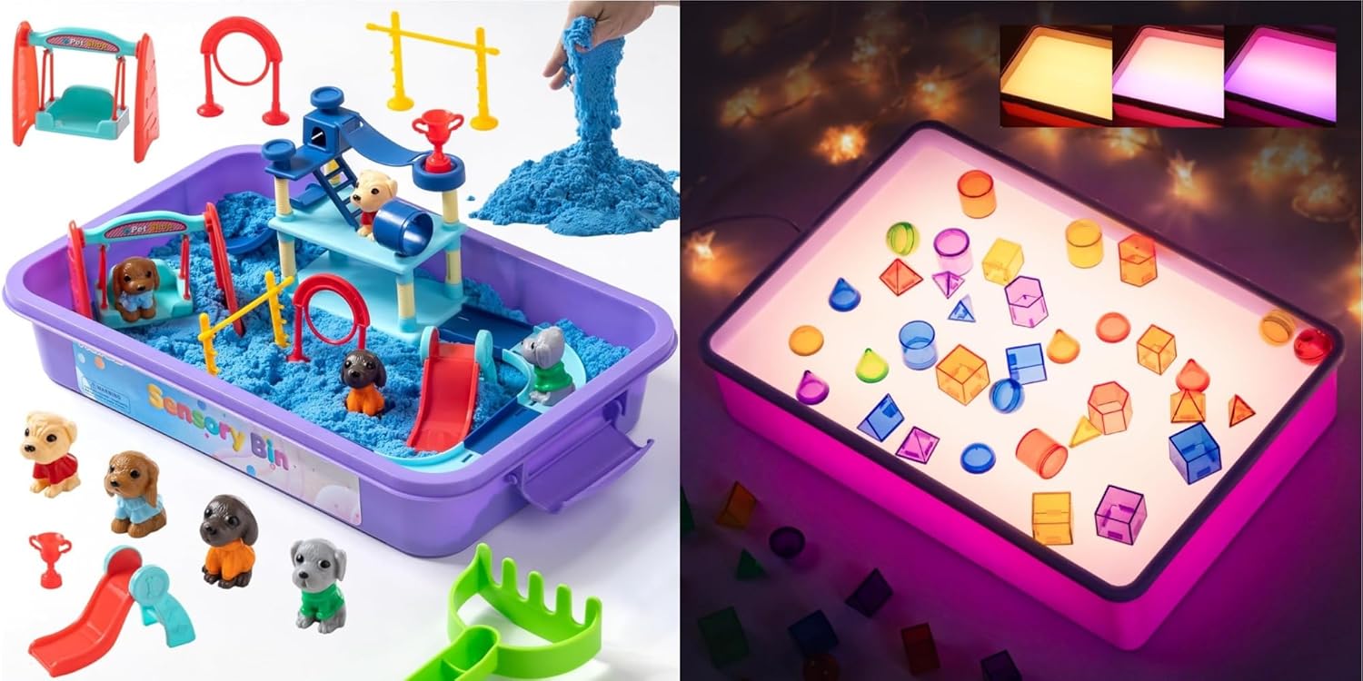 Pet Track Set - Pet Sensory Bin – Outdoor Toys for Girls & Boys，Sand Painting Light Box – Kids Light Table for Creative Art
