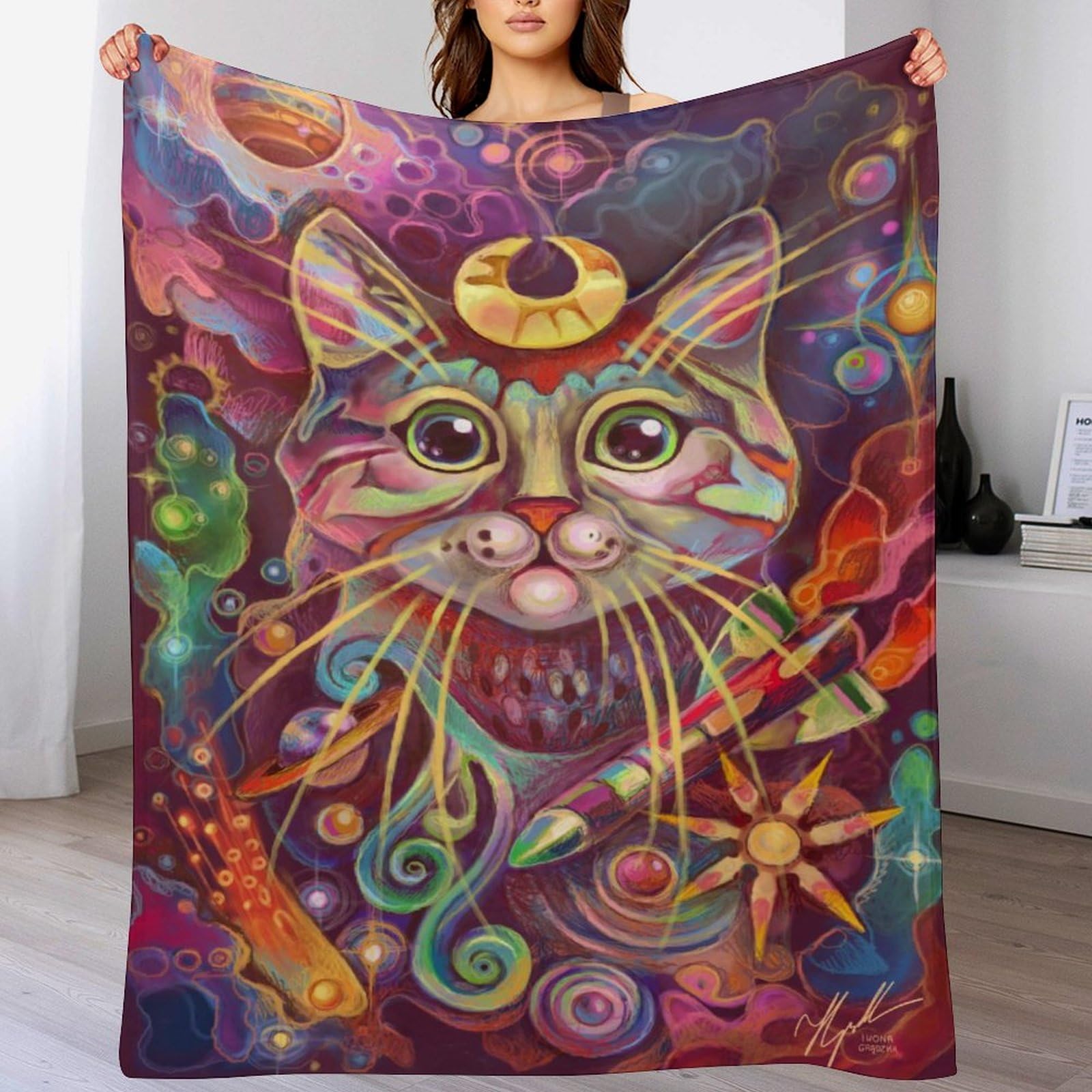 Plaid polaire chat doux couverture flannel toutes saisons pour voyager