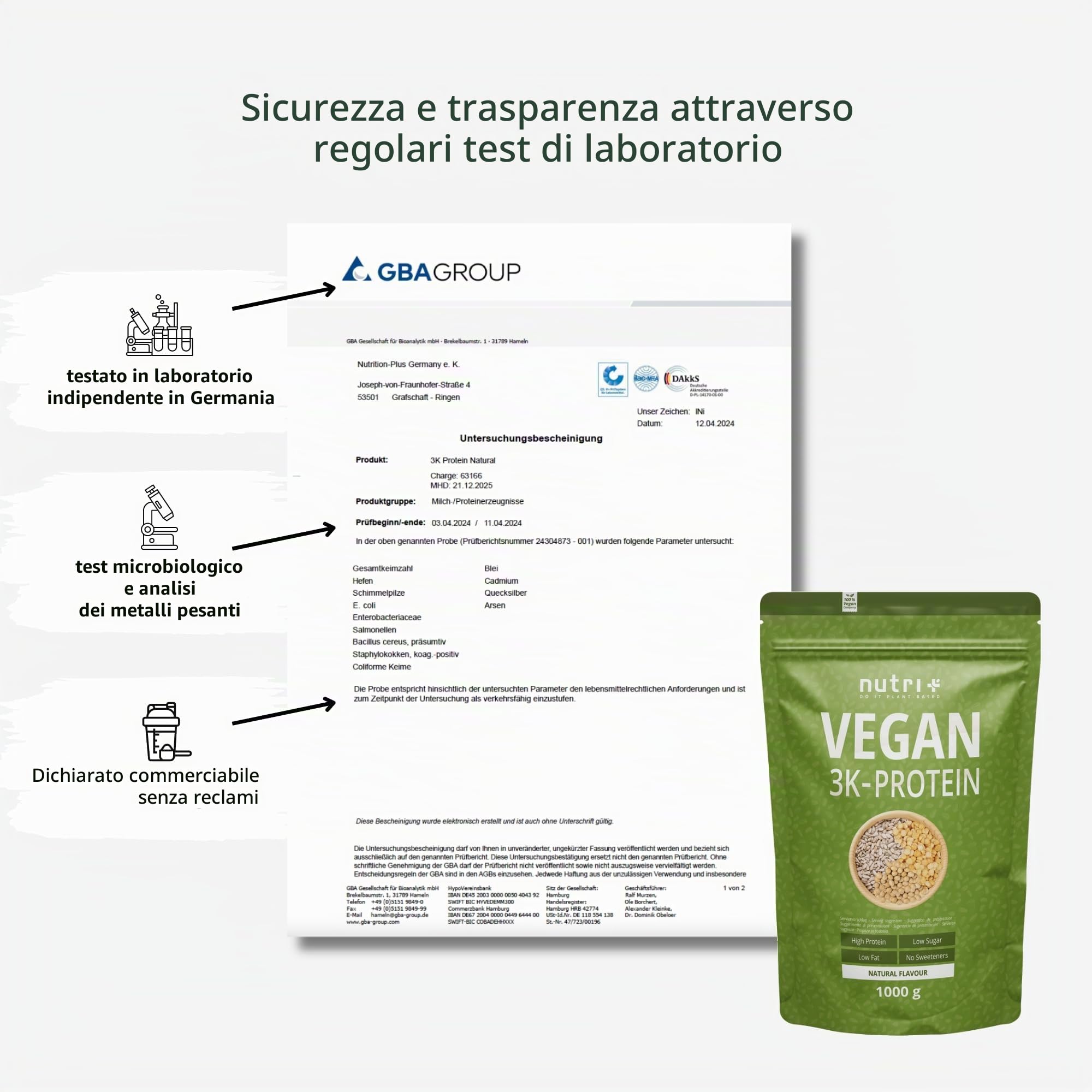 Nutri + Polvere proteica vegana nocciola 2 kg – 83% di proteine – 3 K polvere di nocciola – polvere proteica vegana senza latte e siero – sapore di noce
