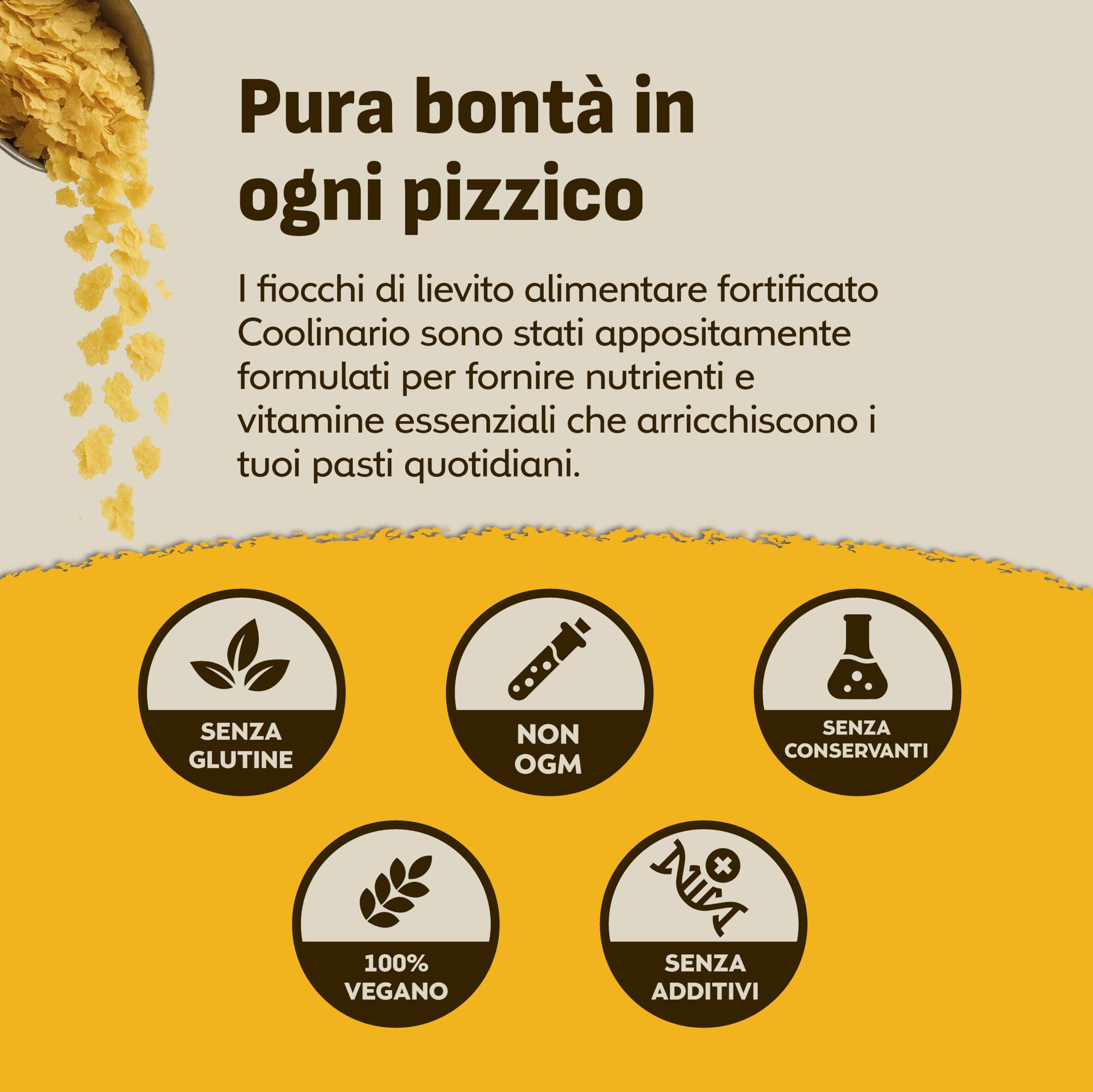 Coolinario Lievito Alimentare Fortificato (56 g) | Condimento Vegano Ricco di Vitamine B, B12 e Zinco | Sapore Umami per Pasta, Popcorn e Salse | Senza Glutine e 100% Vegetale