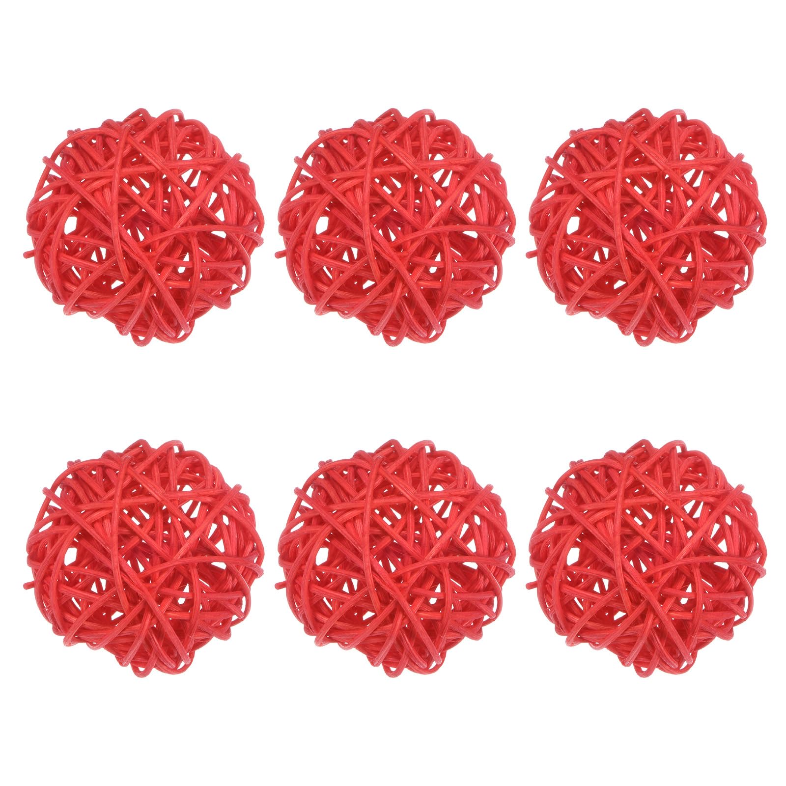 M METERXITY 6-Pack Wicker Rattan Balls 60mm/2.4 Inch Decorative Rattan Balls Orbs Vase Fillers Bowl Fillers for Christmas/Weddings/Thanksgiving/DIY Crafts/Home Decor [Red]
