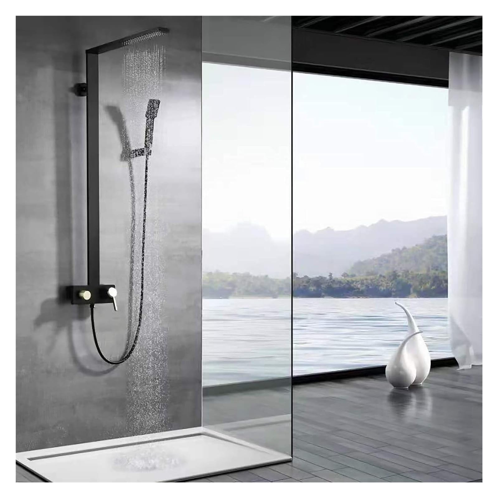 Sistema doccia 3 in 1 nero – Soffione doccia a pioggia, spruzzatore portatile e beccuccio per vasca – moderno aggiornamento del bagno per il massimo comfort e stile