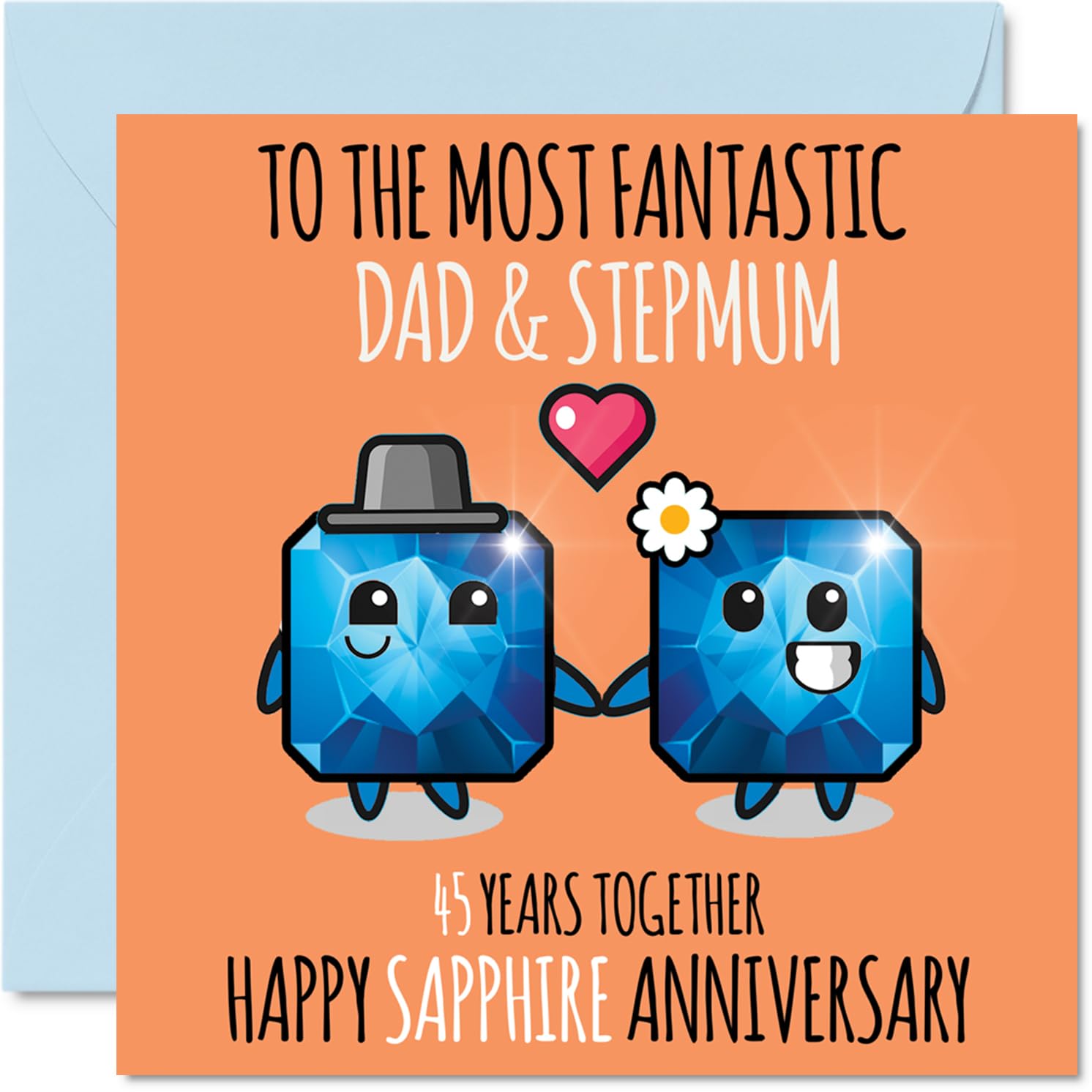 Cute Sapphire Anniversary Card for Dad & Step Mum - 45 Years Together - Happy 45th Wedding Anniversary Cards for Step Mum Dad, 145mm Greeting Cards Anniversaries