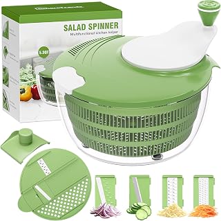 SmartTrends 5.3 QT Salad Spinner with 4 Blades - Washer, Dryer, Slicer, Shredder for Lettuce, Fruits, Veggies (Green)