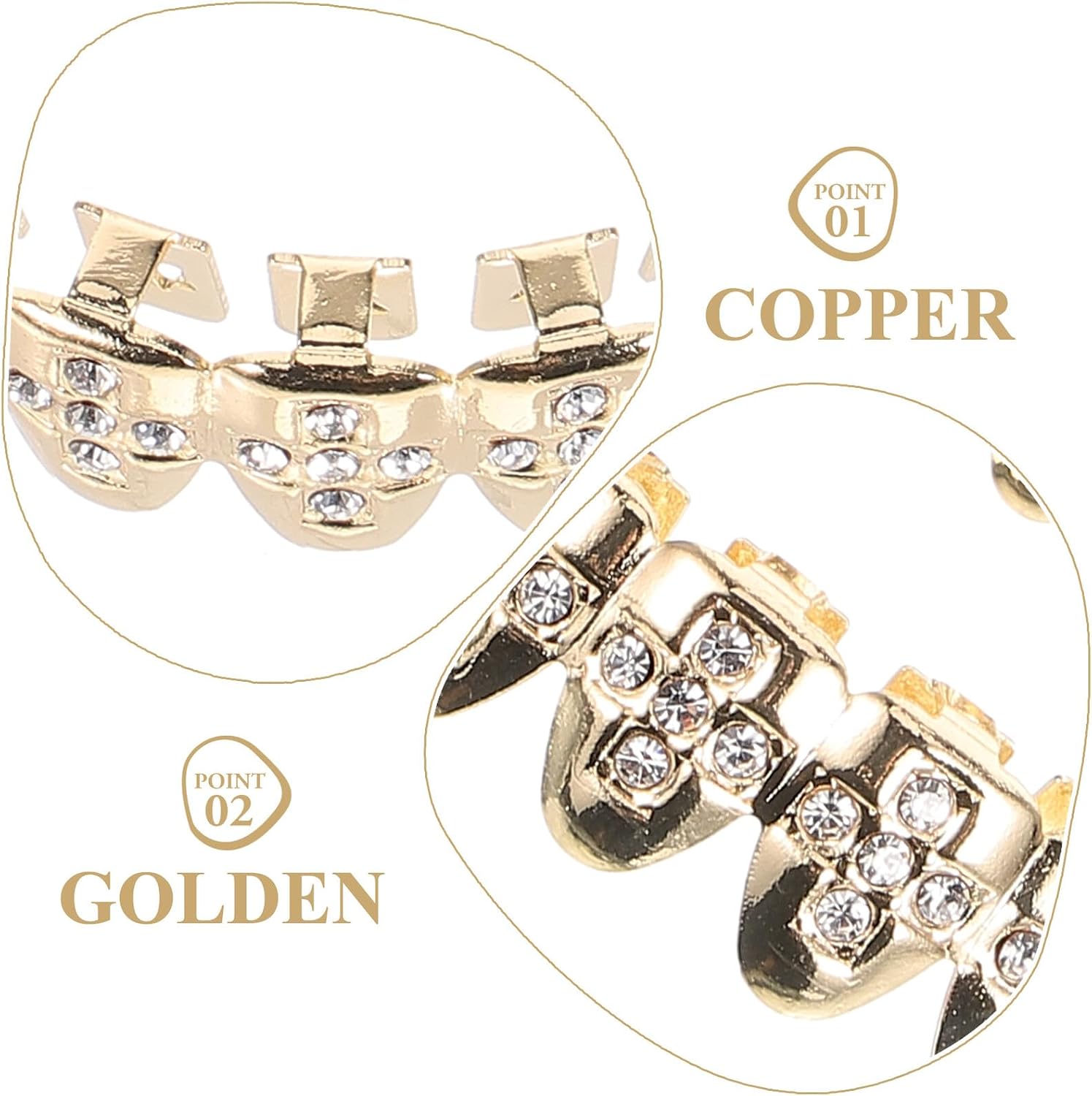 Holibanna Metal Teeth Grills Set with Rhinestone Cross Design, Gold Plated Hip Hop Mouth Grill Caps, Rapper Accessories for Party and Cosplay
