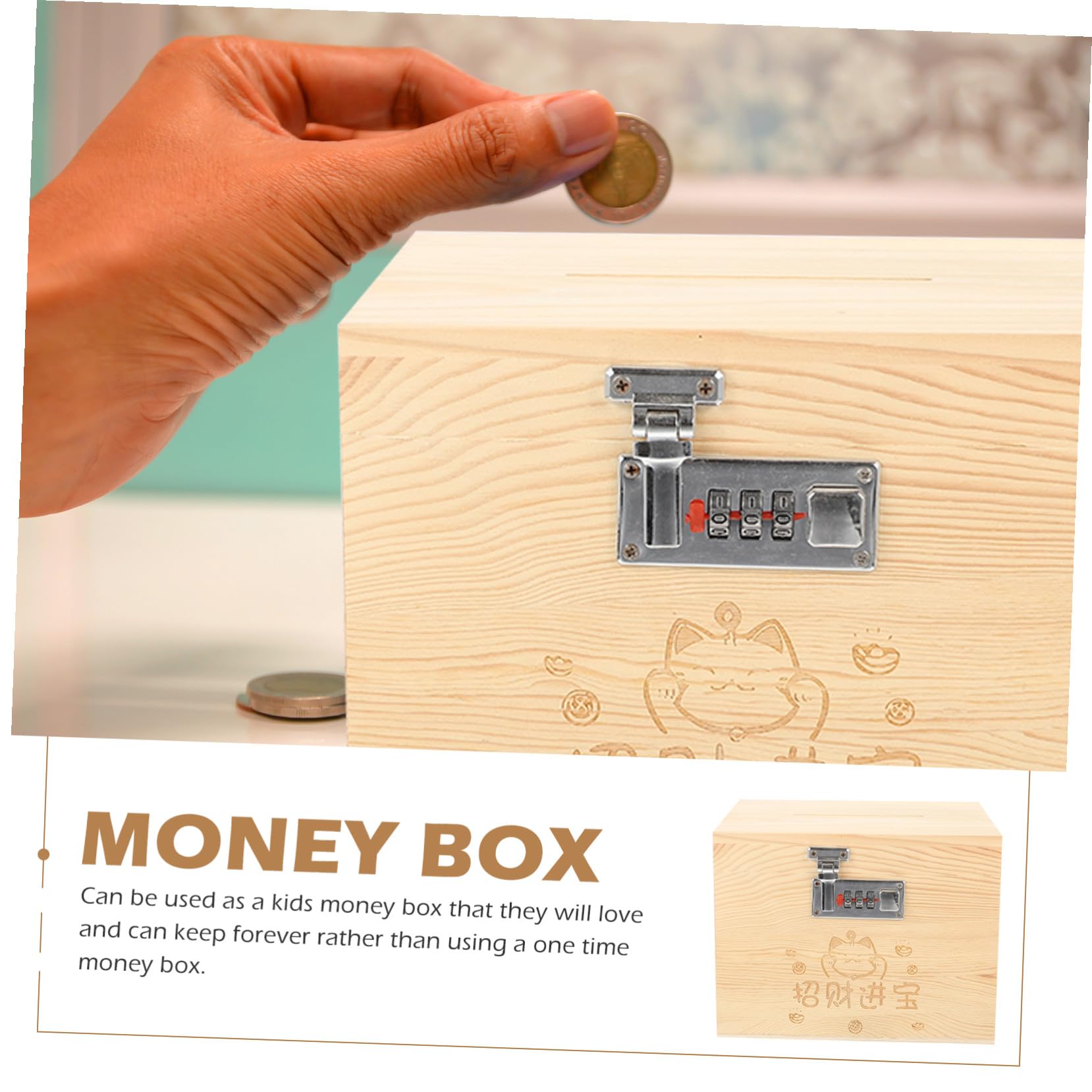 Caja Fuerte de Madera Maciza con Cerradura Codificada Hucha Decorativa para Escritorio Caja de Ahorro Grande para Billetes y Monedas Estilo Organizador Práctico para Adultos