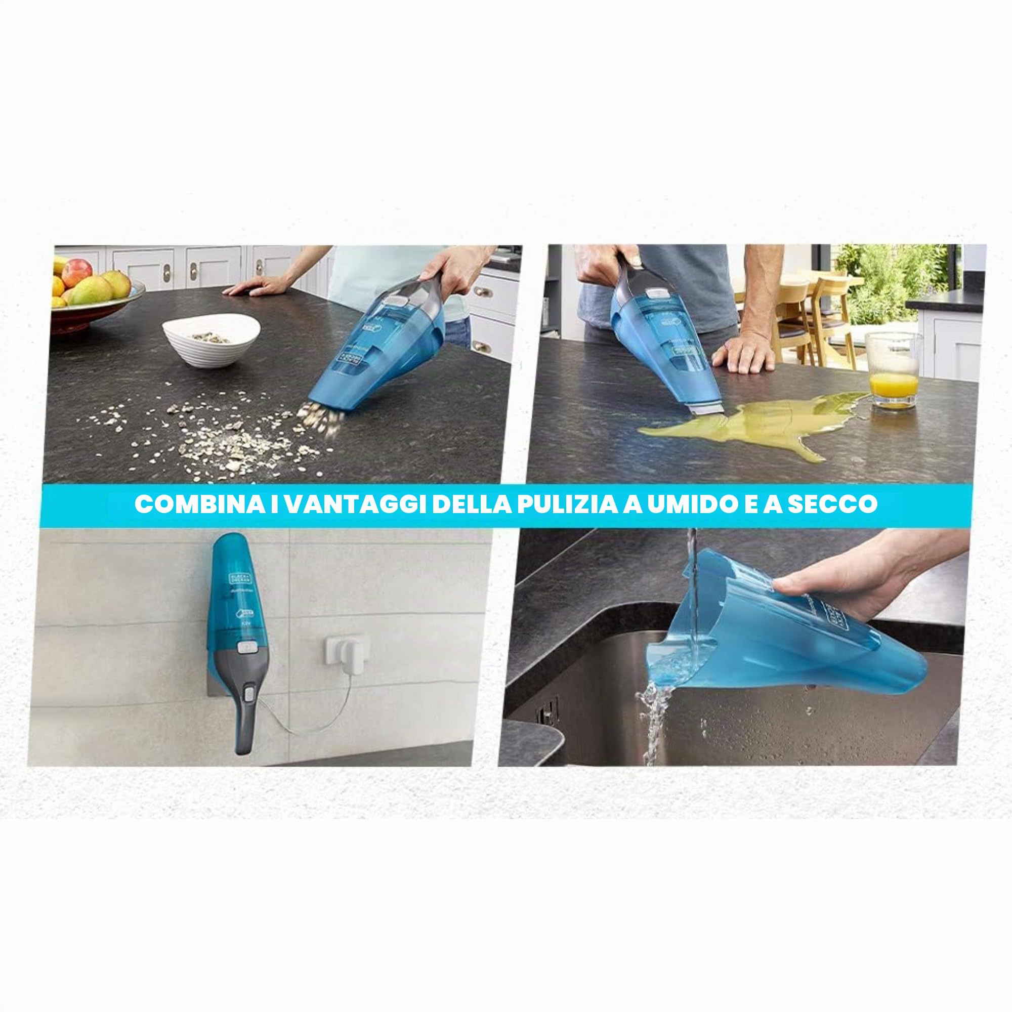 BLACK+DECKER WDC215WA WDC215WA-QW, Aspirapolvere da Tavolo, Blu, Titanio