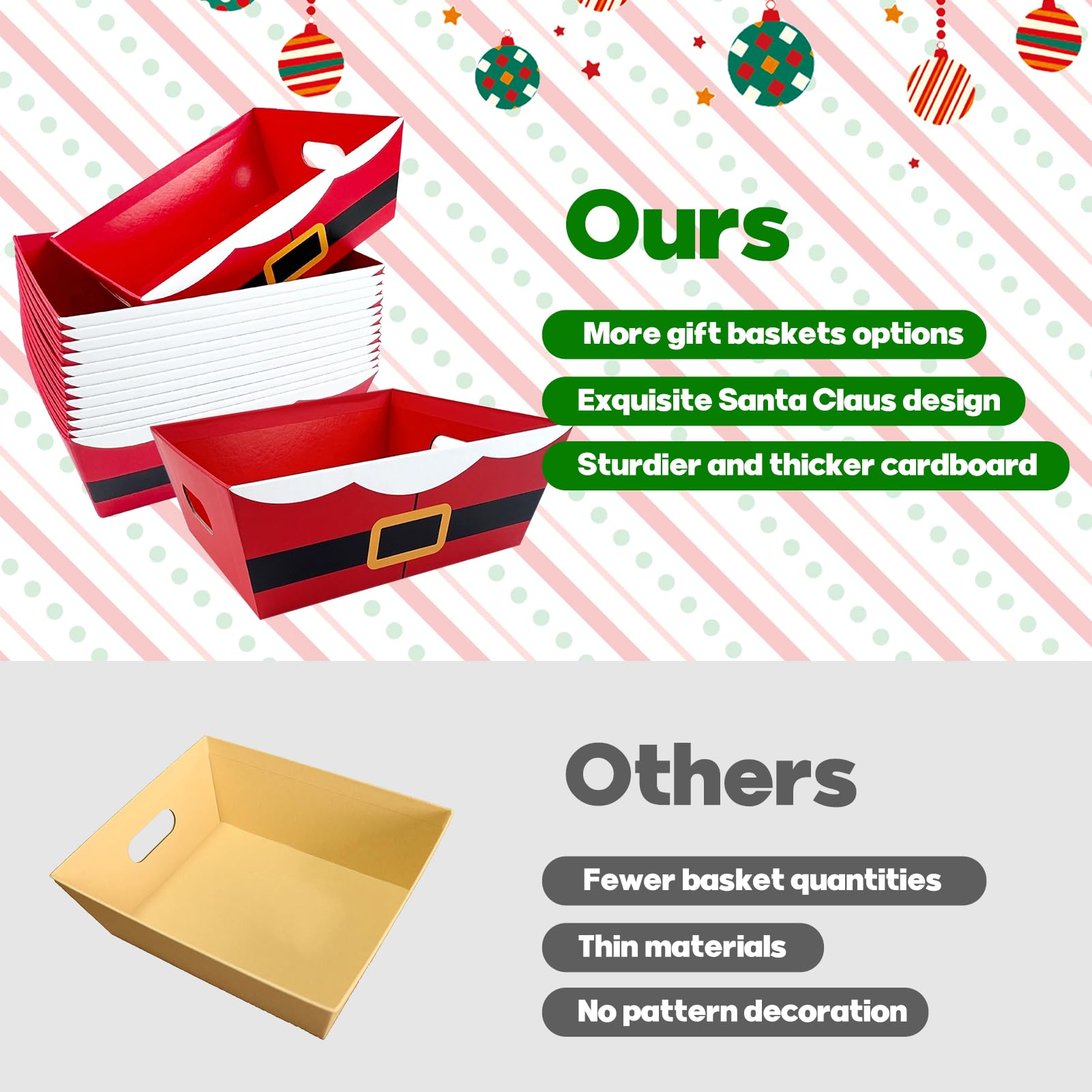 Weihnachtskörbe für Geschenke, leer, 21,6 x 25,4 cm, mit Weihnachtsschleifen, transparente Geschenktüten, roter Weihnachtsmanngürtel, leere Geschenkkörbe, Set zum Befüllen für Winter, Weihnachten,