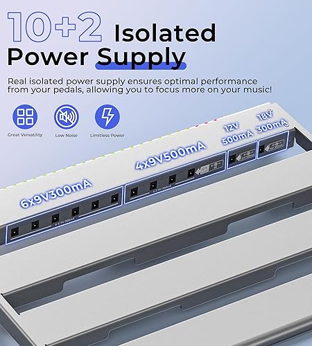 Miniatura 3 de Vangoa Pedalera de guitarra con fuente de alimentación aislada, PD-M aluminio de una pieza doblada portátil plegable con bolsa estilo mochila