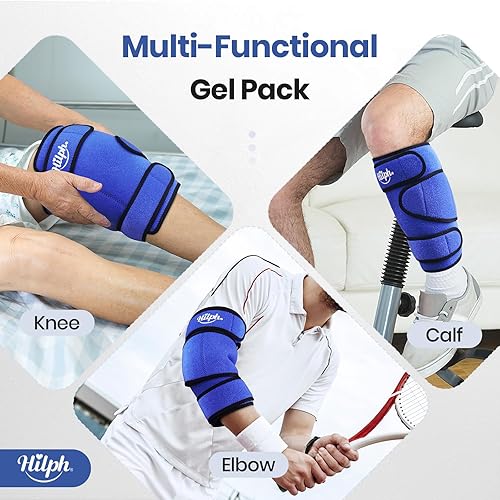 Miniatura 5 de Hilph Envoltura de hielo para rodilla, elegible por la FSA HSA, soporte ajustable reutilizable con 2 paquetes de gel caliente y frío alrededor de