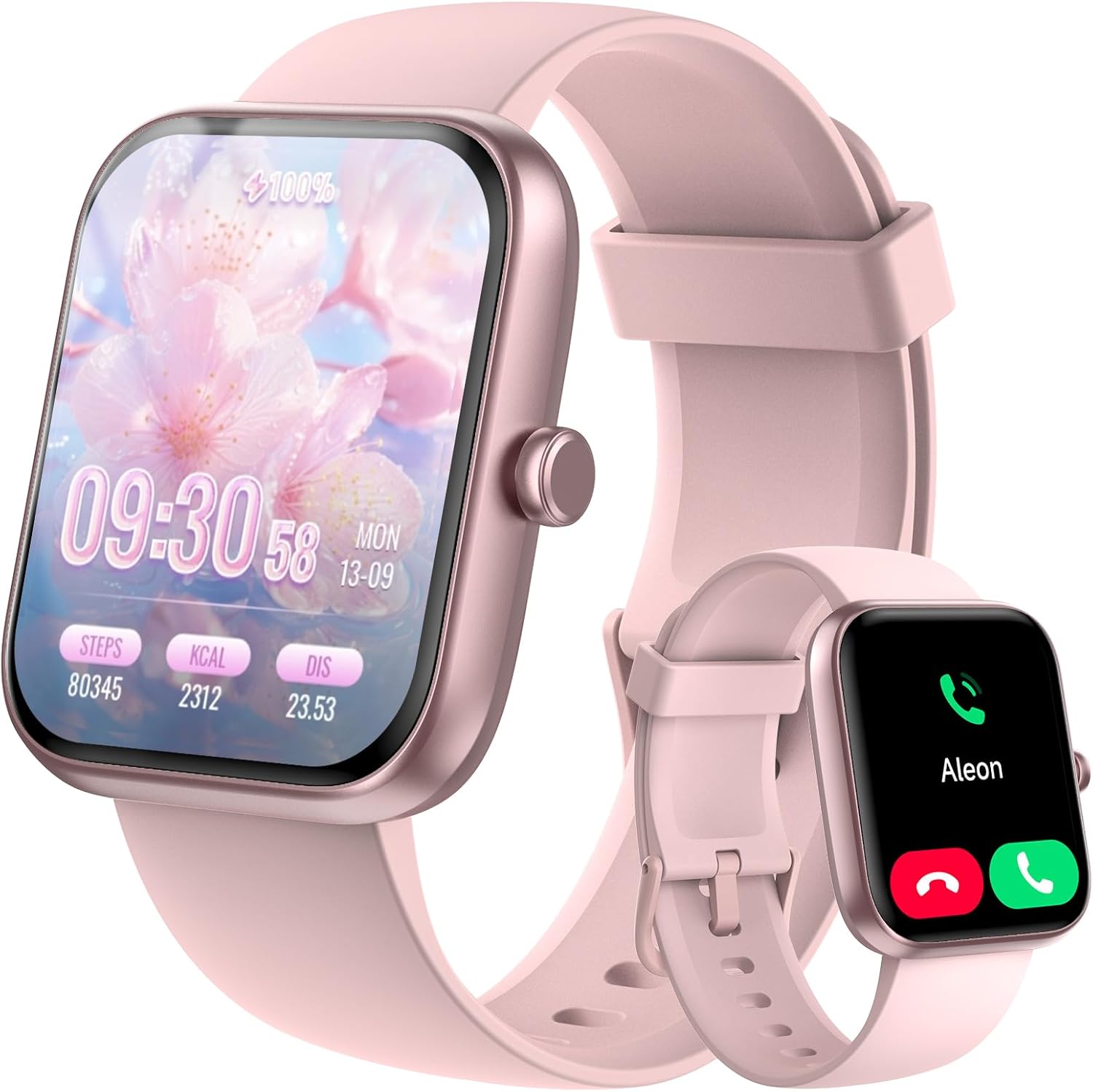 Smart Watches for Women Men, Bluetooth Call Smartwatch with Alexa, 1.83" DIY Dial Fitness Tracker with Sleep Step Monitor, 100+ Sport Modes, IP68 Waterproof Watch Compatible with Android iOS Pink - Image 1 of 9