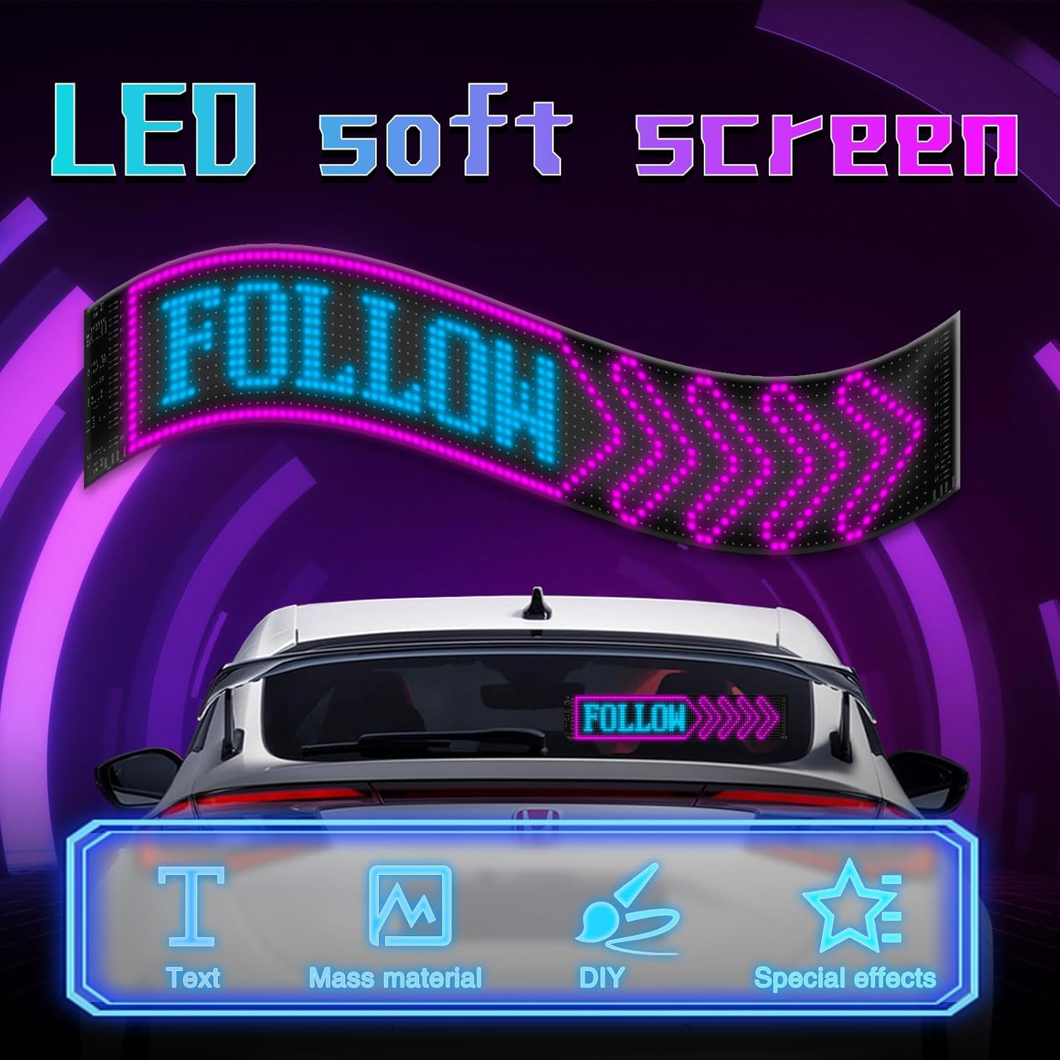 Devil Eyes Light, 1pcs 23.42''x4.72'' Programmable LED Display for Car, Scrolling Led Light Sign for Car Window, Led Eyes for Windshield with APP Control and Remote Controller