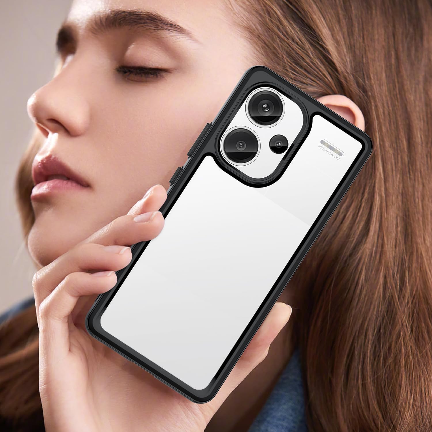 Dl3 Mobilak Crystal Clear Case for Xiaomi Redmi Note 13 Pro+ Plus 5G [Not Yellowing] [Military Grade Drop Protection] Shockproof Slim Transparent Protective Cover - Black