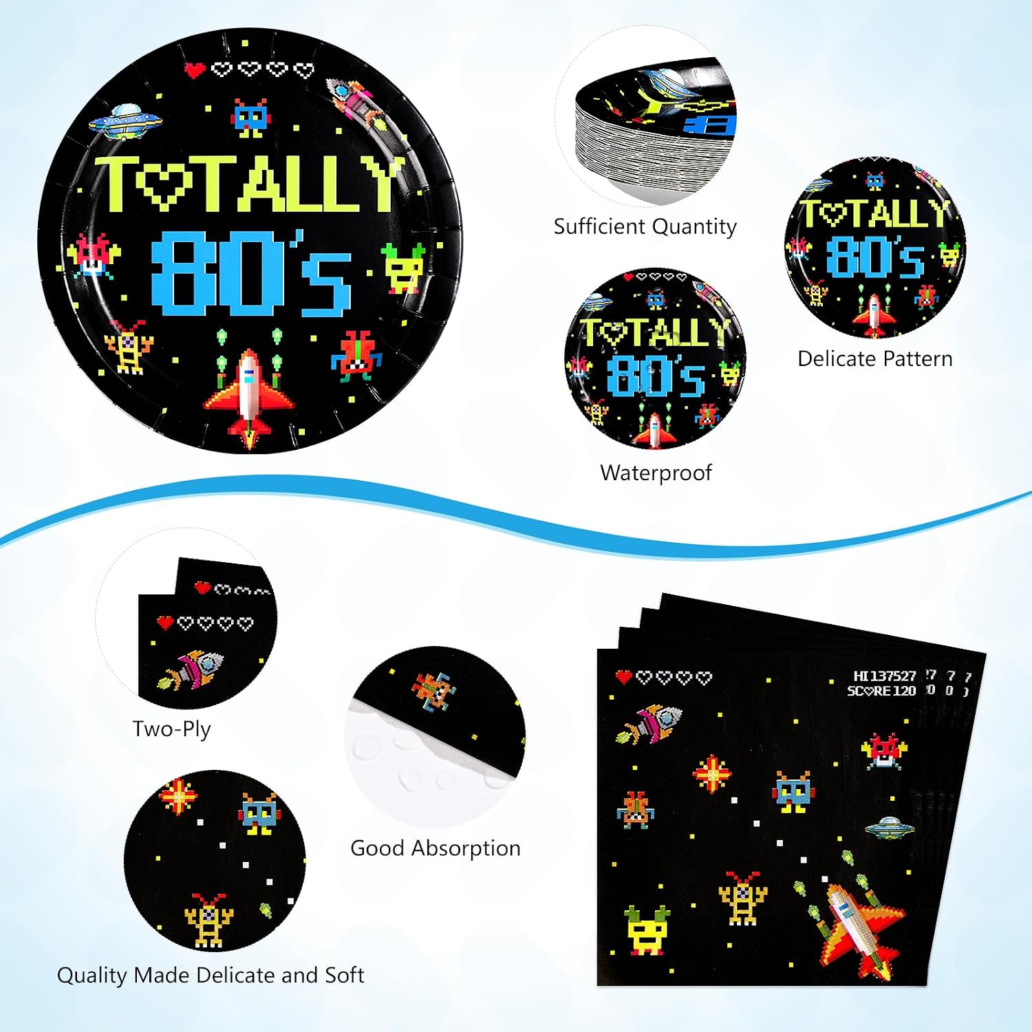 96 Pcs Totally 80's Party Retro Arcade Decorations Serves 24 image 3