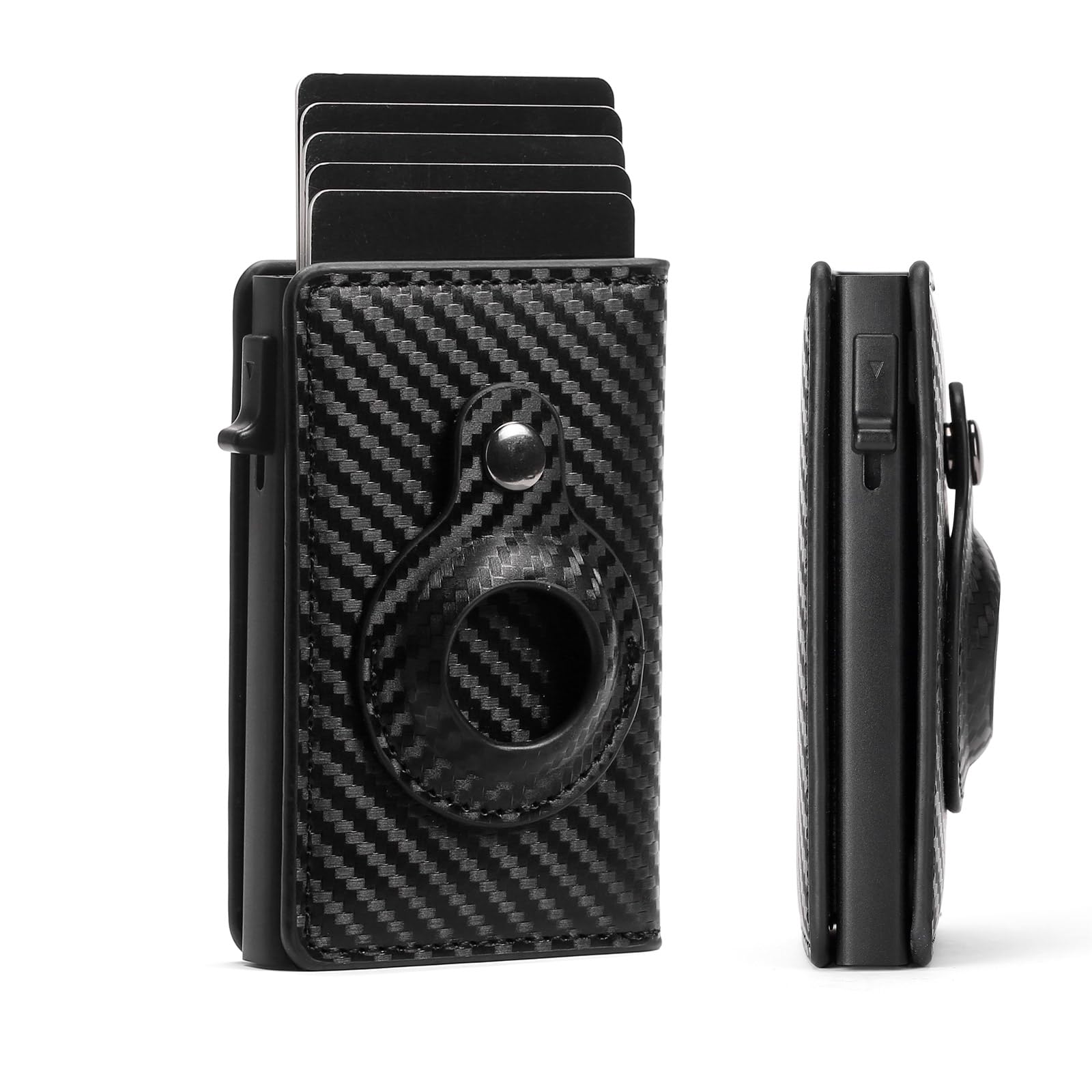 LOUEBICA Slim Smart Mens Wallet Card Holder for AirTag Minimalist Leather Front Pocket Wallet RFID Blocking Pop Up Aluminum Case Credit Card Wallet