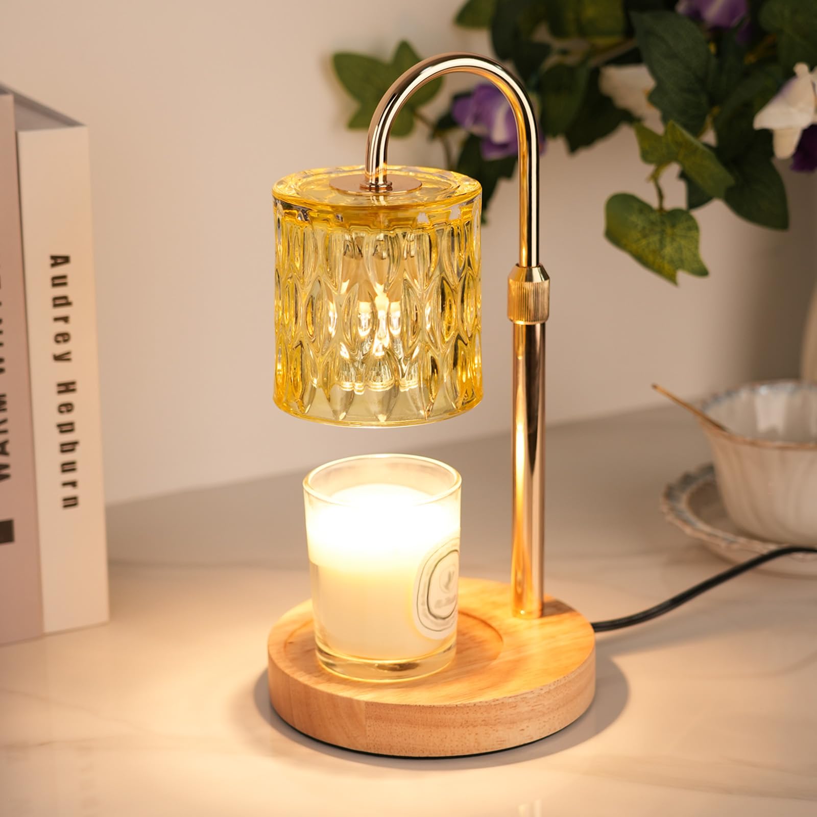 Scented Candle Warmer Lamp with Timer, Adjustable Height & Stepless Dimmable (Yellow, Barrel Waterdrop) — image 1