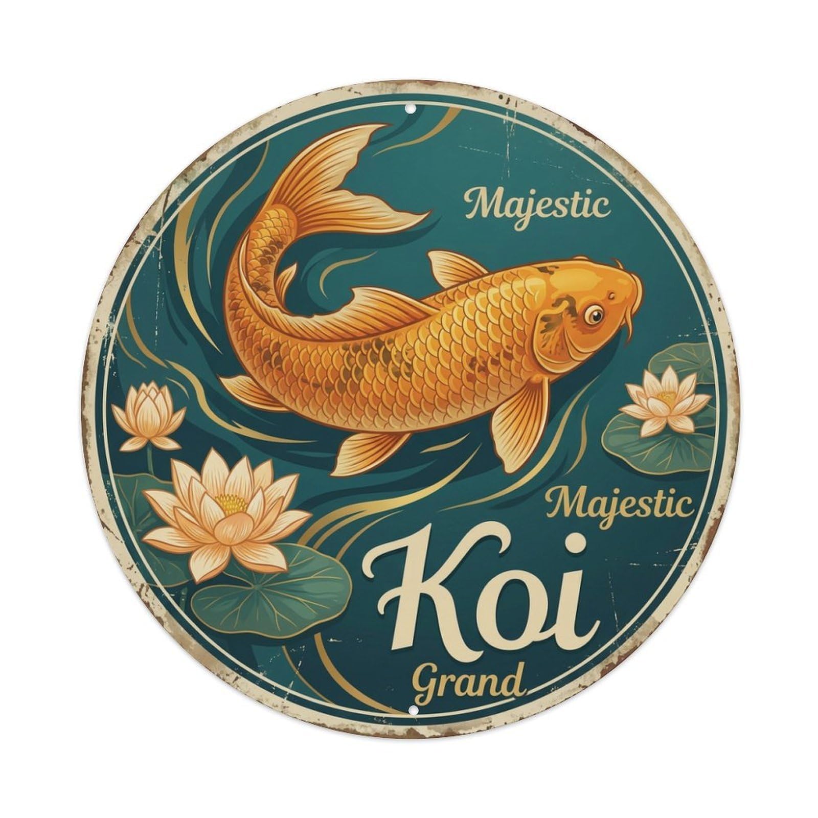 Koi Fish Majestic Grand Magnificent Waters Splendid Noble Metal Tin Sign
