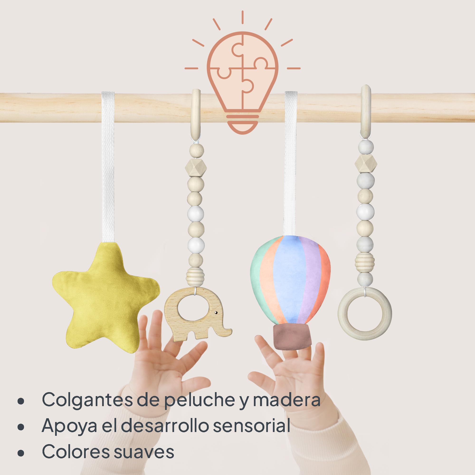 Lionelo Anis Set Manta de Actividades Bebé con Gimnasio de Madera, Baby Gym Montessori con Juguetes Desmontables, Alfombra de Algodón Antideslizante 2 cm, Plegable