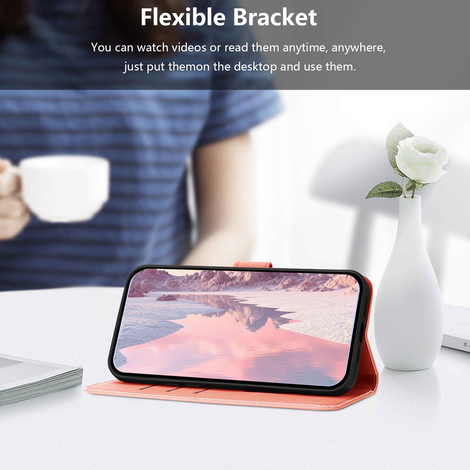 GOKEN Cover Flip Per Xiaomi Redmi Note 11 4G / 11S - Custodia Portafoglio In PU Pelle Con Slot Carte E Supporto - Oro Rosa - 2