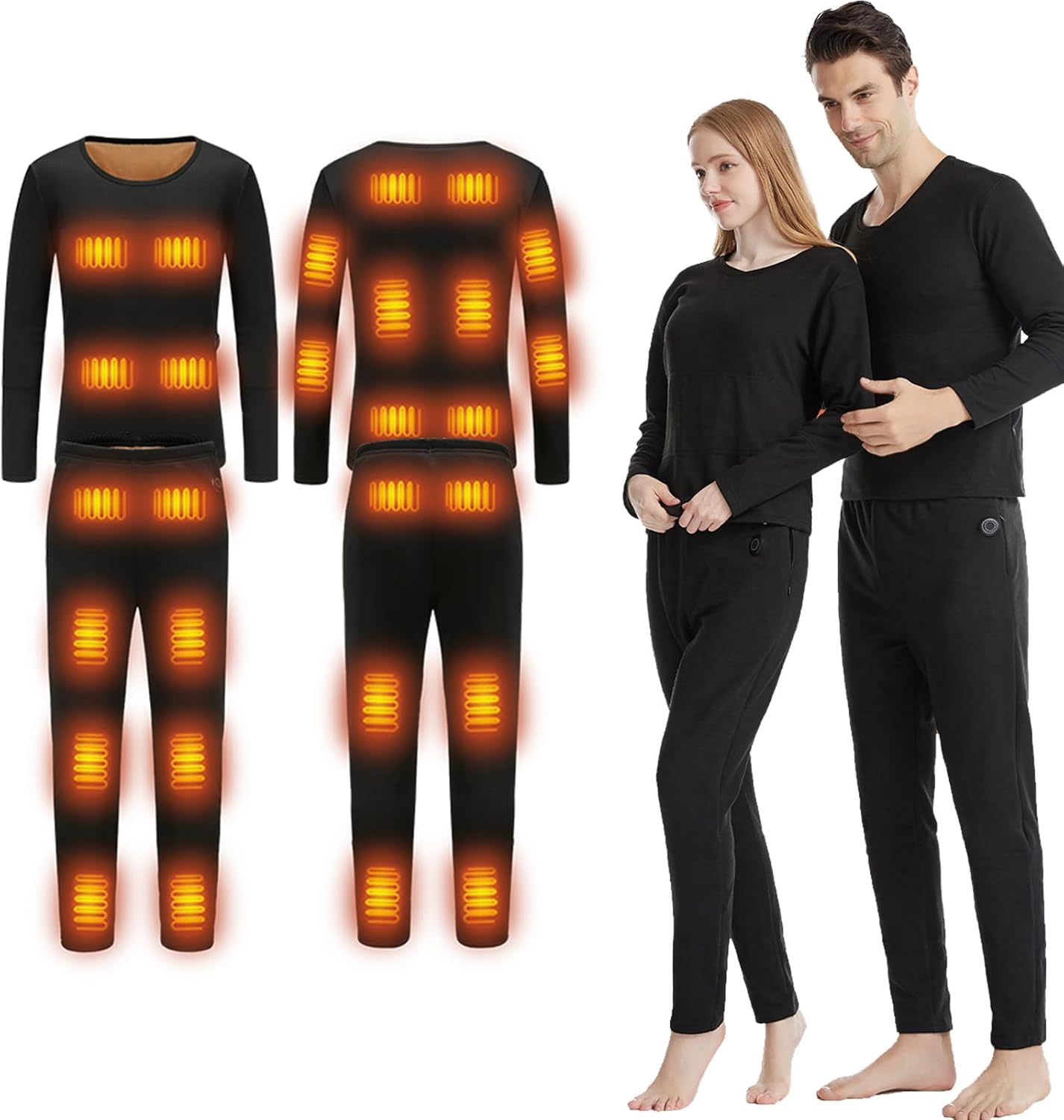 28-Zone Electric Heated Thermal Underwear Set Outdoor APP Control 3-Level Temperature Heating Underwear for Men Women