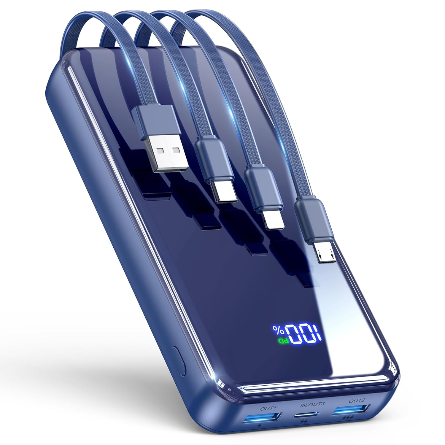 Portable Charger 50000mAh Power Bank Built-in Cable 22 5W PD USB C In Out Fast Charging External Battery