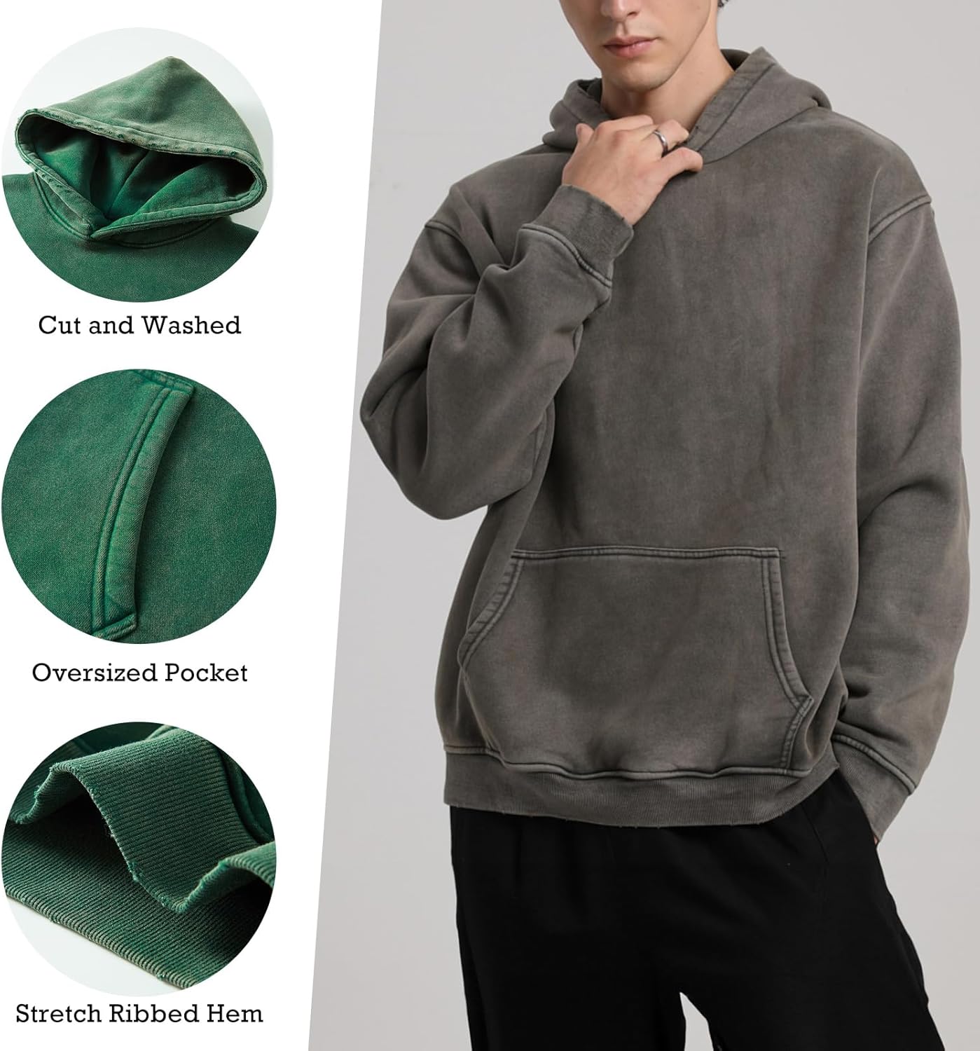 FAIABLE Womens Oversized Acid Wash Hoodie Unisex Heavyweight Cotton Hoodies Fleece Vintage Washed Sweatshirt Women Men - Image 4