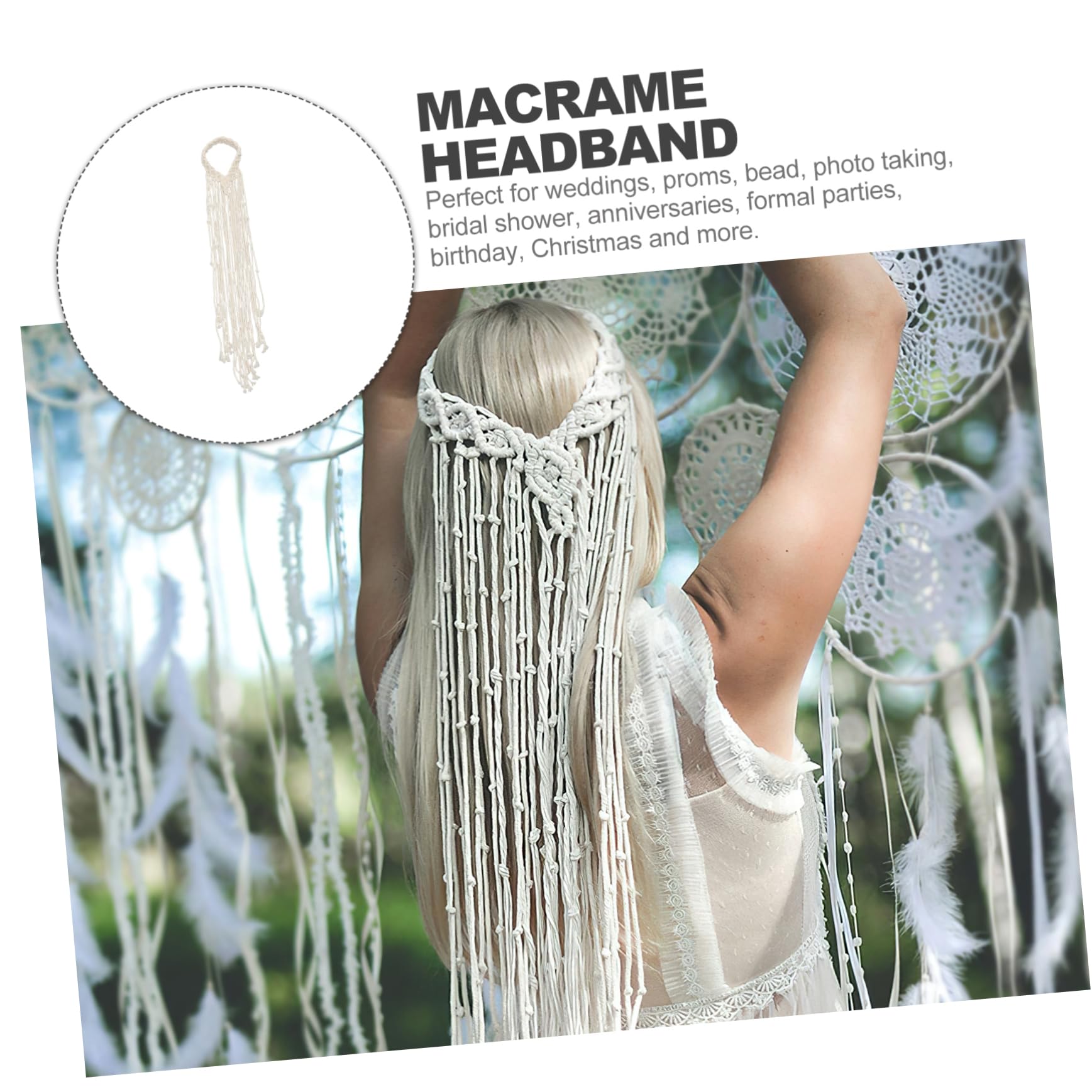 VICASKY 5 Pezzi Fascia Macramé Boho Sposa in Accessorio Handmade per Donne e Ragazze Cerchietto per Matrimonio e Feste Formali
