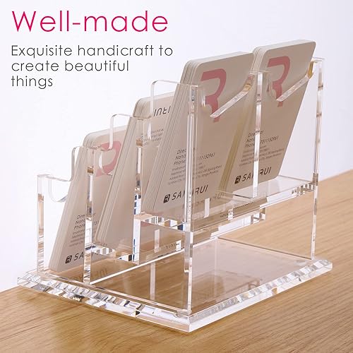 Miniatura 4 de SANRUI Soporte vertical para tarjetas de visita para escritorio, soporte de acrílico transparente para tarjetas de presentación, 6 ranuras de 3