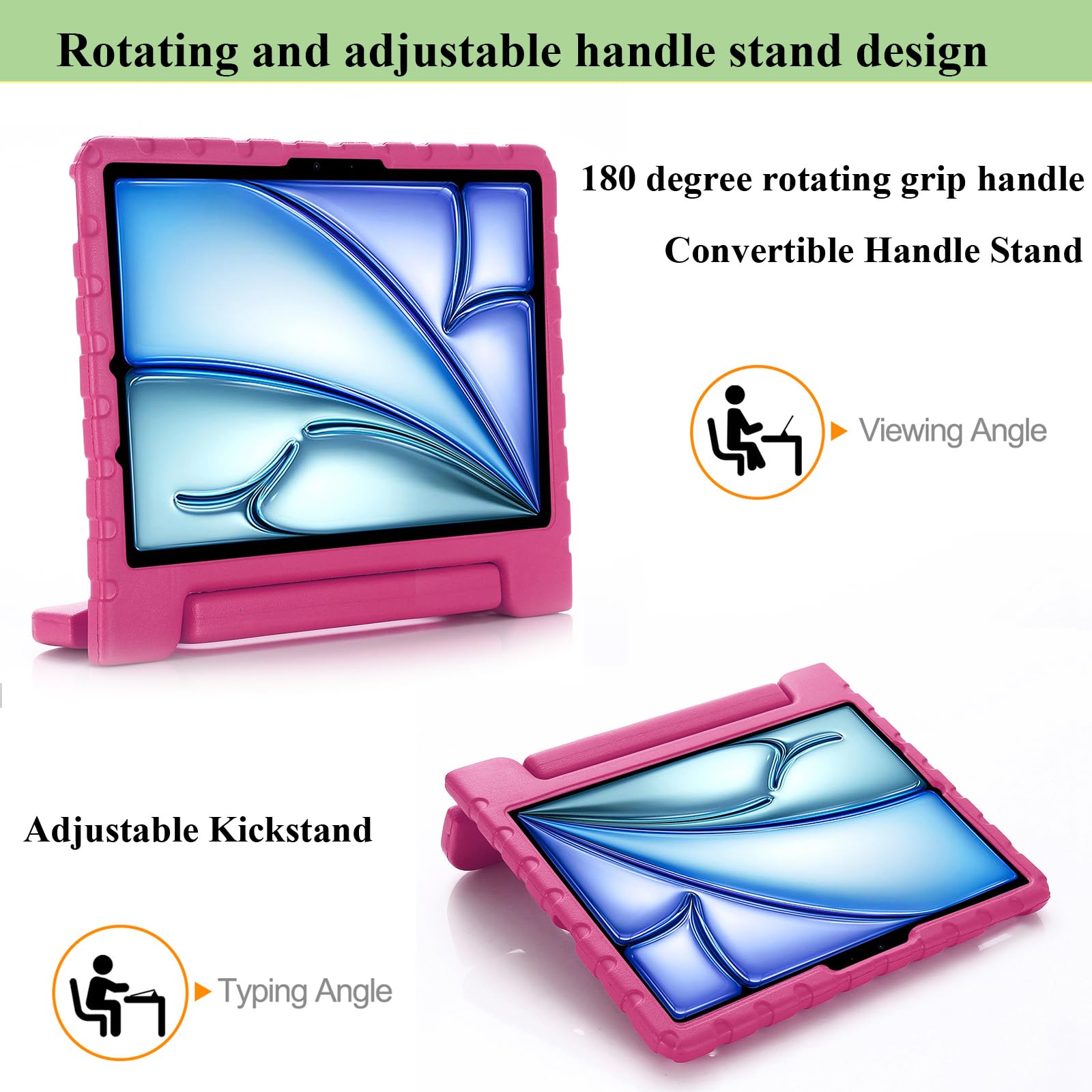 Custodia per bambini per iPad Pro 11" M4 (2024) (modello: A2836/A2837/A3006) (5a generazione) con maniglia/cavalletto/portamatite/supporto girevole a 180°, custodia antiurto in morbida EVA