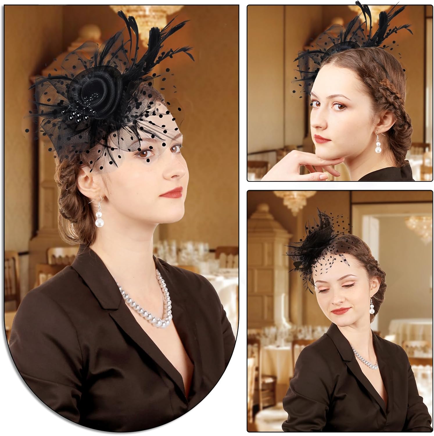 TUBIAN 5Pcs Fascinators Hats for Women Tea Party Hat with Headband 1920s Fascinator Hat for Women Christmas Weddings Funerals - Image 7