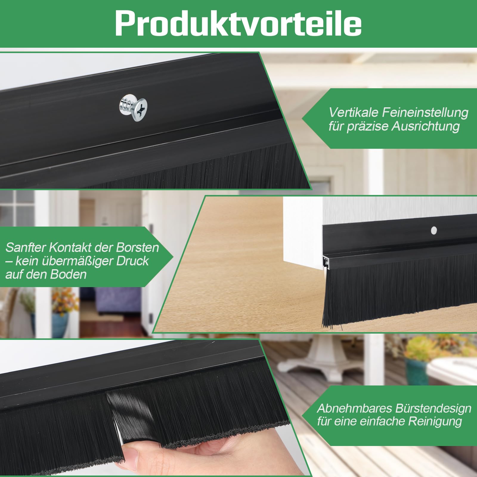 Joint brosse en 2 parties, brosse à bande, joint de porte en aluminium profilé en H, brosse de porte avec brosse en PP pour une utilisation intérieure et extérieure, (100x9cm)