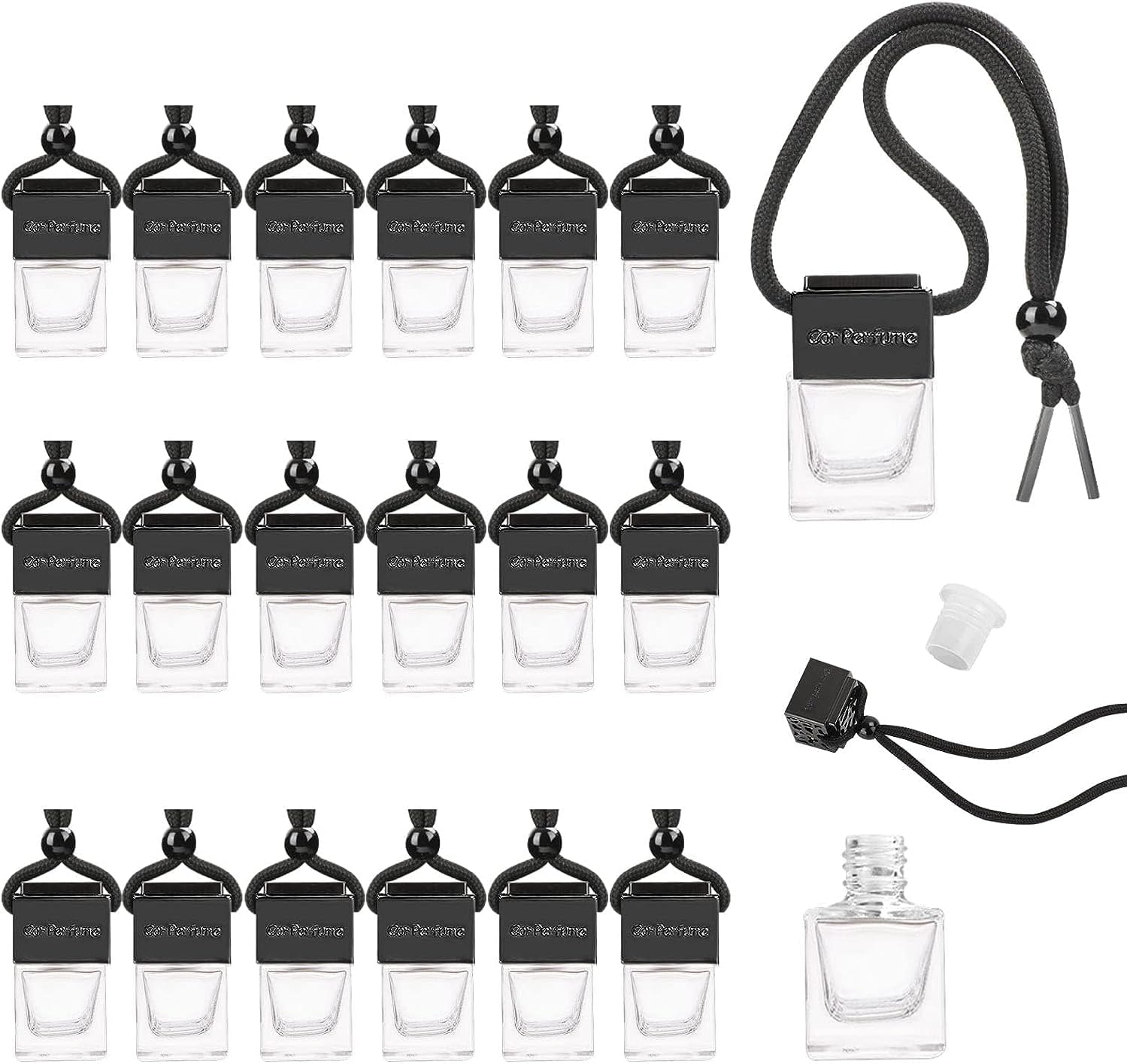 Holdfiturn 20pcs Empty Car Diffuser Bottles - 8ml, 2.5 * 4.5cm Mini Air Freshener Bottles, Black