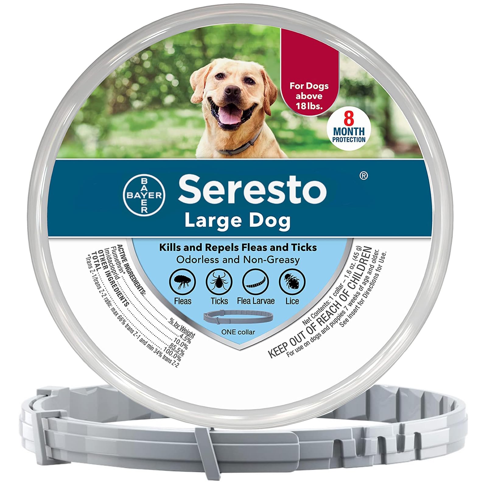 Collar de perro grande para perros mayores de 18 libras. 8 meses de protección, 70 cm, 1 ud