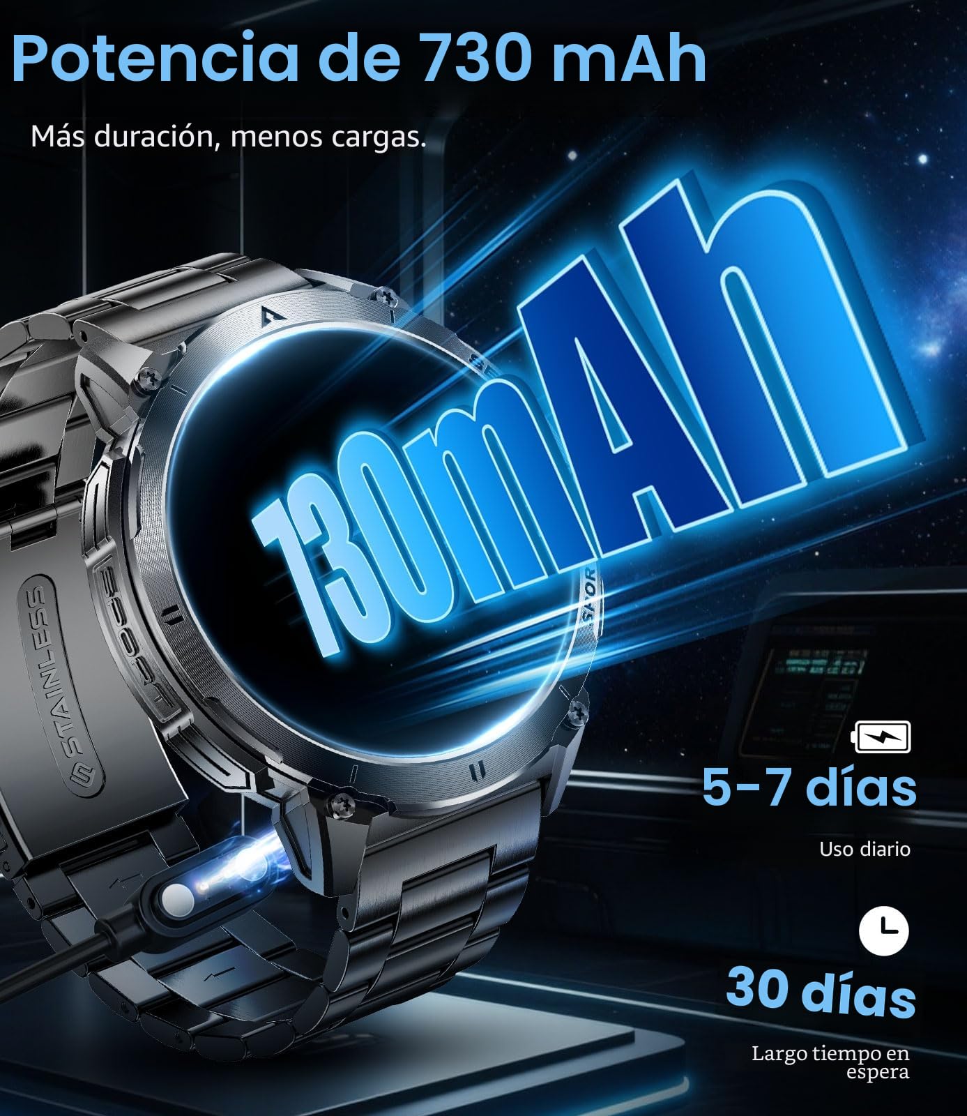LIGE Reloj Inteligente Hombre con Luz LED, 730mAh Smartwatch 3ATM Resistente al Agua, 1,62'' AMOLED Fitness Watch con 119 Modos de Deporte, Monitor de Ritmo Cardíaco/Sueño para iOS Android, 2 Cables