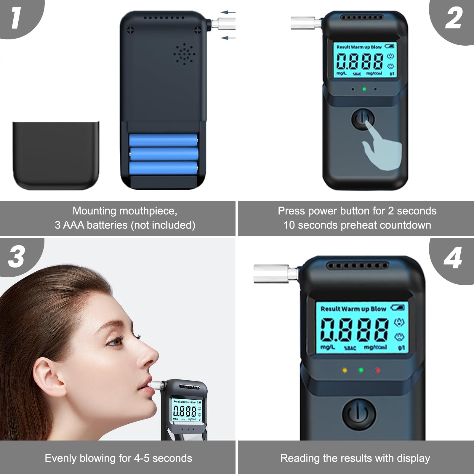 Alkoholtester – Professionelles Alkoholmessgerät mit Sprachalarm & Ampelsystem, Promillemessgerät mit 20 Wiederverwendbare Mundstücke, LCD-Display, Ultraleicht 98g für unterwegs