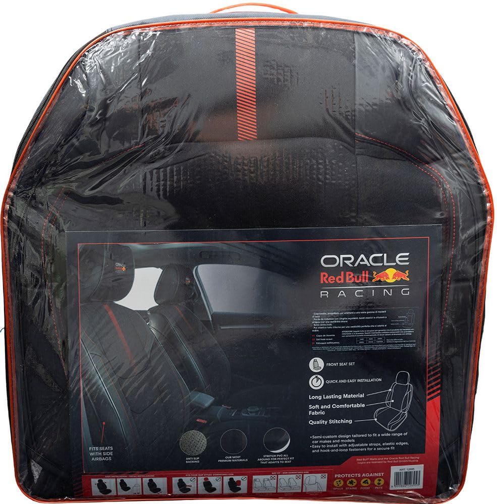 RED BULL Funda de Asiento Individual reposacabezas Independiente, Barra de alimentación Negra y roja para Coches, cómoda, Duradera, fácil y rápida de Instalar