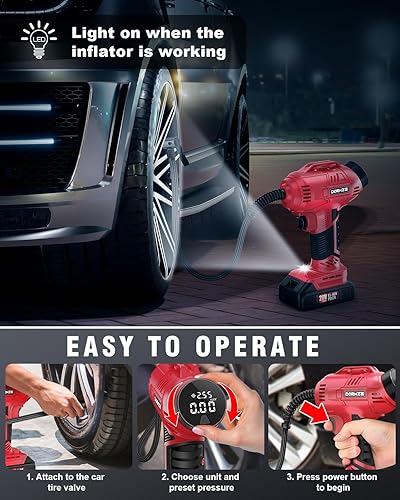 Miniatura 5 de Inflador de neumáticos, compresor de aire portátil, bomba de aire de mano de 150 PSI para neumáticos de automóvil con batería recargable de 20 V,