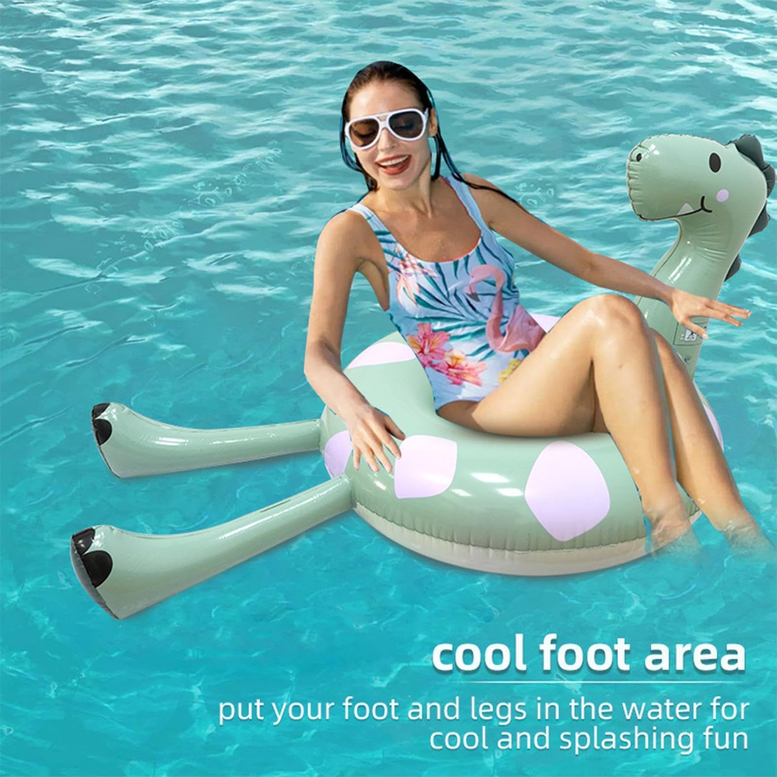 Bouée Gonflable Dinosaure Adulte et Enfant, Matelas de Piscine Géant avec Dossier Confortable, Flotteur de Lac et Plage en PVC Durable, Accessoire Idéal pour Fête Aquatique et Été, 160x96x81cm