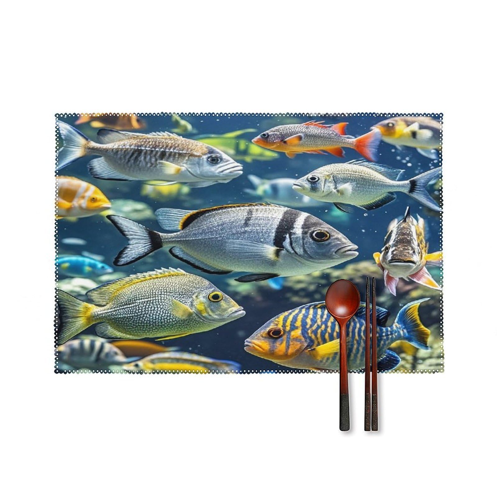 Different Fish Placemats Set of 6 Heat Resistant Non-Slip Place Mats Washable Wipeable Table Mats Elegant Farmhouse Placemat for Kitchen Dining Outdoor Party Table Decor