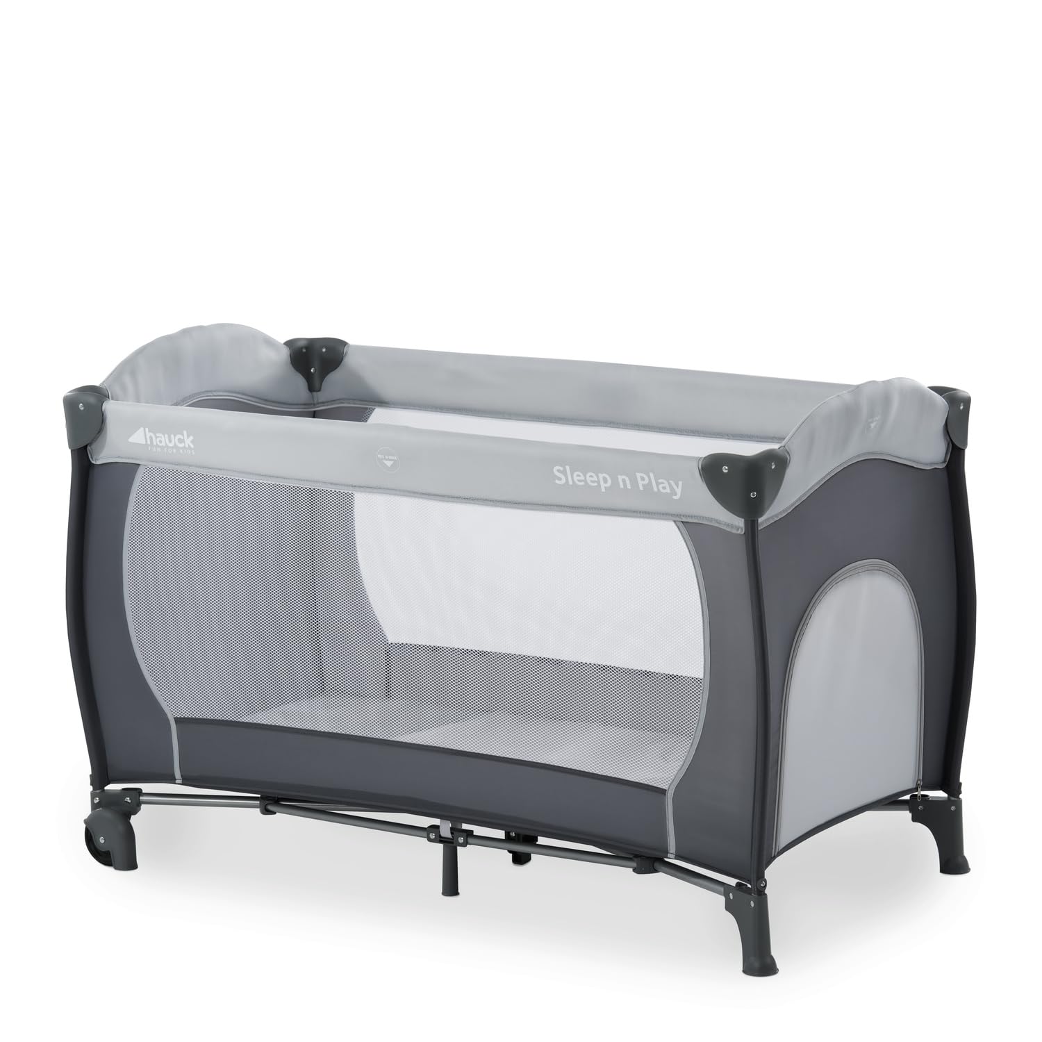 hauck Kinderreisebett Sleep N Play Go Plus mit Transporttasche, Rädern, Schlupf zum Spielen, Klein Zusammenklappbar, Baby Reisebett Kleinkind ab Geburt bis 15 kg (Stone)