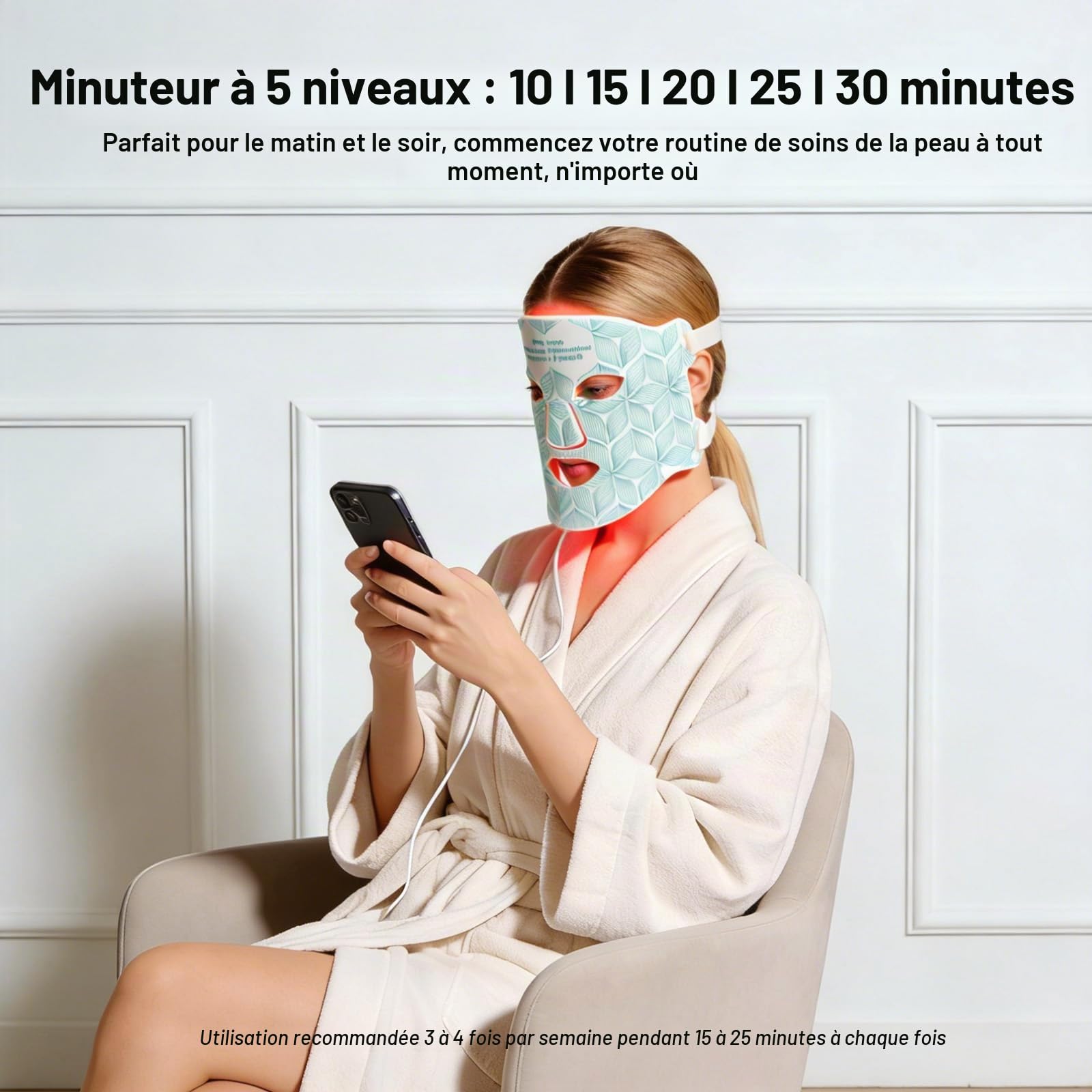 Masque LED Visage Luminothérapie 8 Couleurs,Masque Visage Lumière Rouge et Infrarouge,LED Face Mask Silicone Flexible,Anti-Âge,Raffermissant,pour Tous Les Types de Peau à la Maison