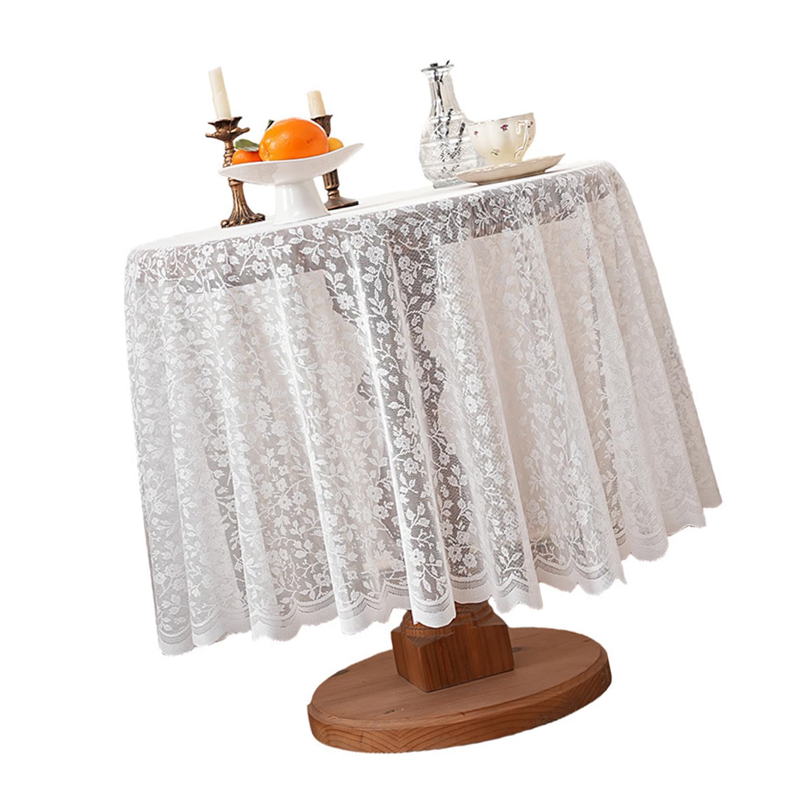 Msioytog Floral Lace Tablecloth Scalloped Trim Round Overlay Table Cover Universals for Modern Farmhouses Interior Styling Lace Table Cover