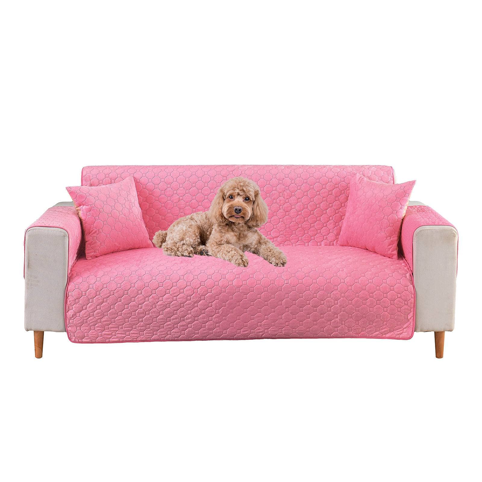 Velvet Sofa Slipcover, Couch Cover for 3 Cushion Couch Quilted Anti Slip Universal 1 Piece Sofa Cover Furniture Protector for Pet Cat Dog,Pink,3 Seater(190X196cm)