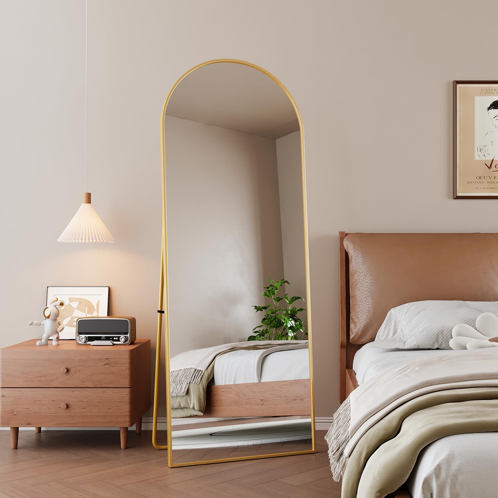 Specchio Curvo 162x53 cm, Minimalista con Piedi, Grande Specchio da Terra a Figura Intera, Bombato e Sospeso, Ellittico, per Camera da Letto Soggiorno Ingresso, Dorato