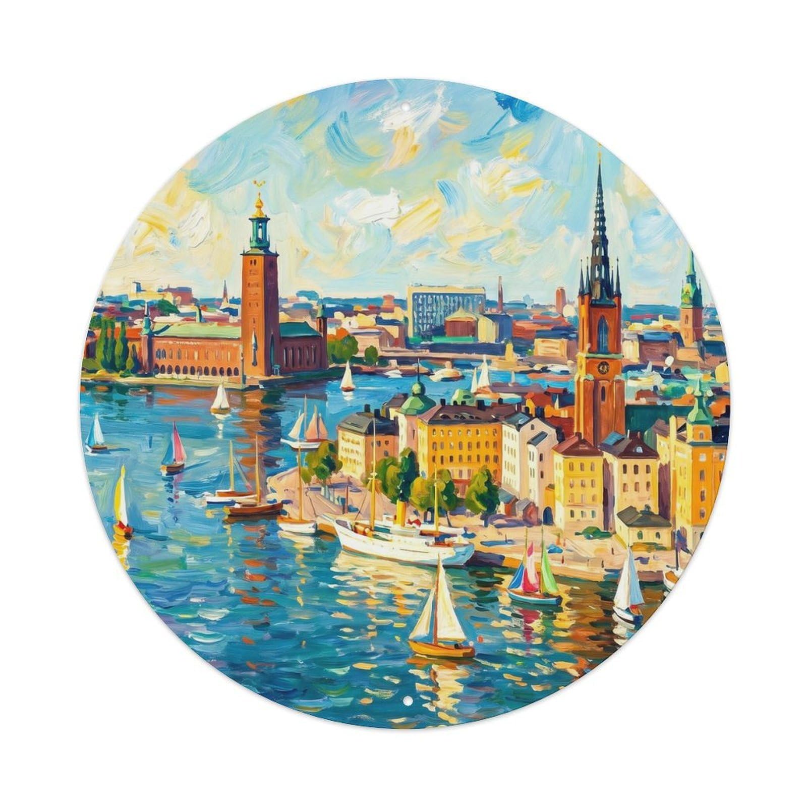 Vintage Travel Stockholm Sweden Luminescent Metal Tin Sign