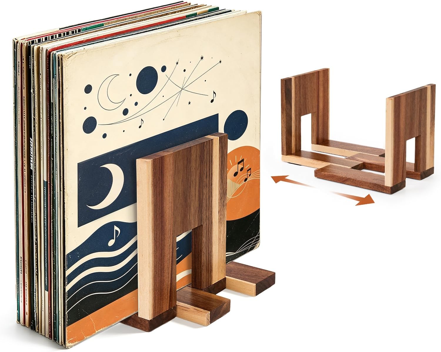 Wood Vinyl Record Holder - 60 LPs Display Stand & Storage
